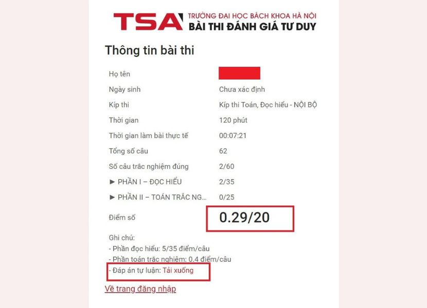 Có thể xem được ngay kết quả điểm số phần thi trắc nghiệm sau khi nhấn “nộp bài thi”