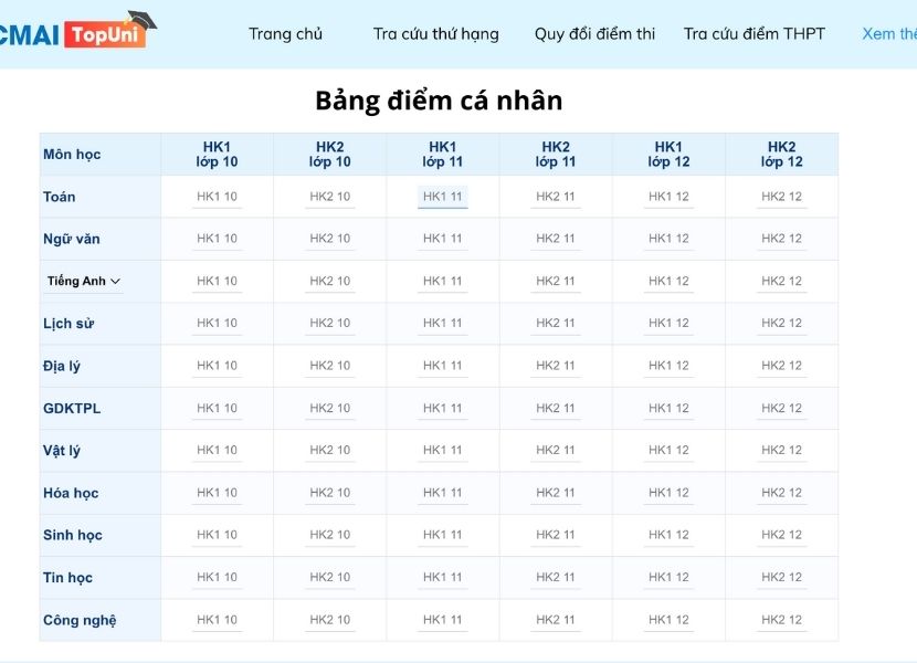 Web tính điểm tốt nghiệp THPT & hướng dẫn cách dùng