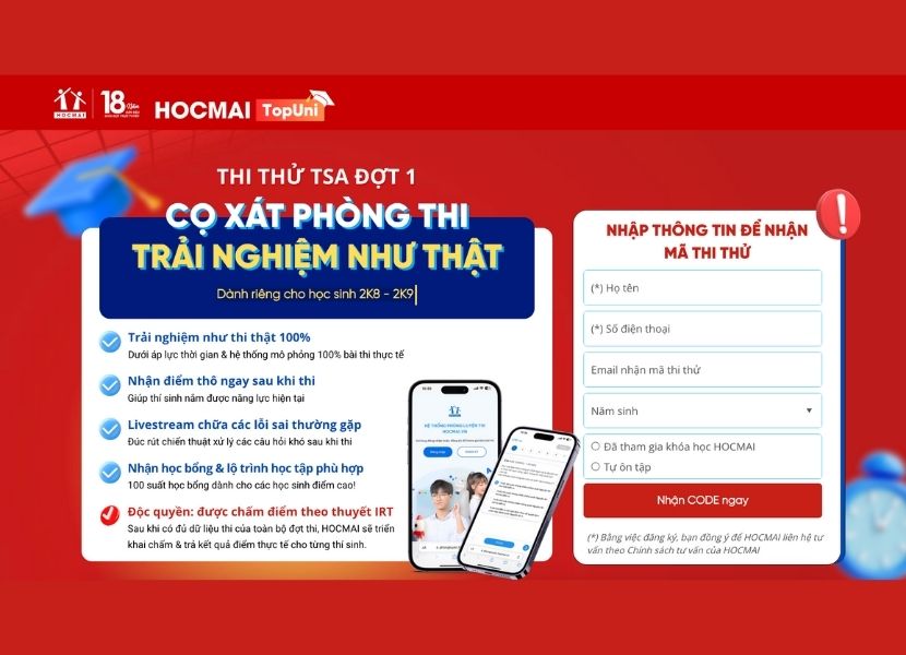 HOCMAI thường xuyên tổ chức thi thử đánh giá tư duy online miễn phí